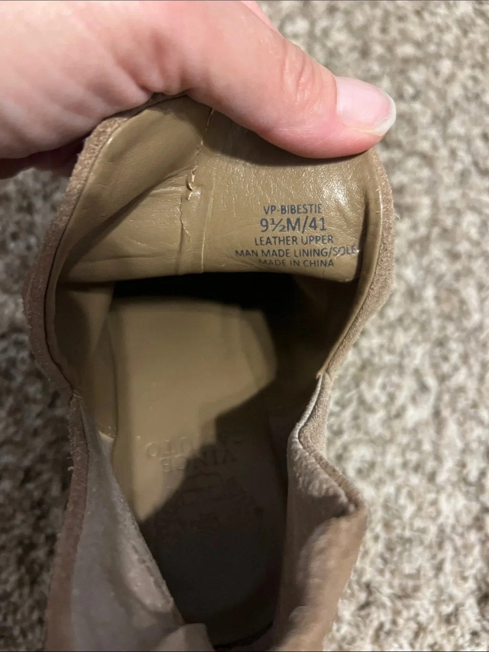 Vince Camuto Suede Ankle Booties in Taupe with Stacked Heel- size 9.5